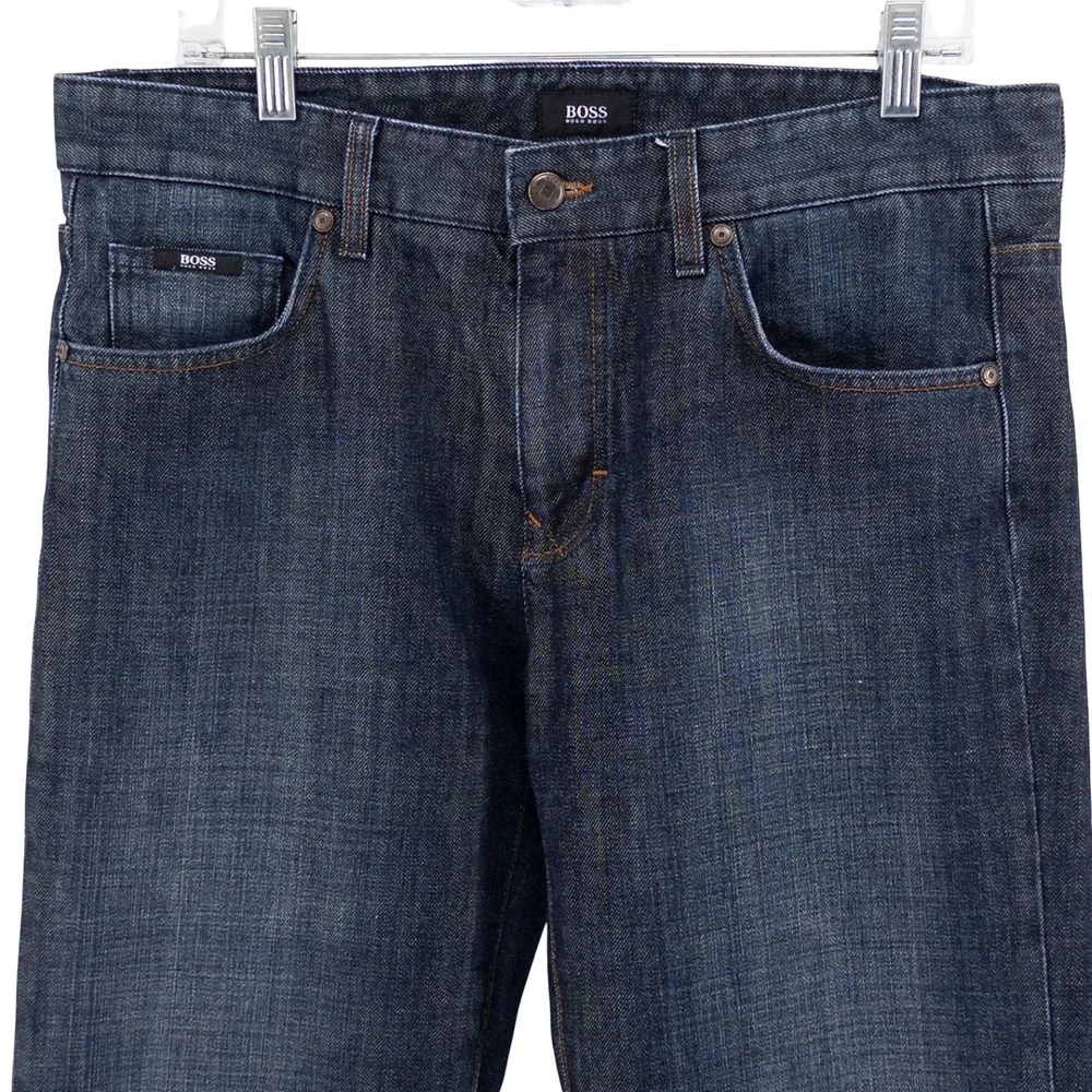 Hugo Boss Mens 34x32 Kansas Jeans Regular Fit Dark Wash Denim Designer Luxe